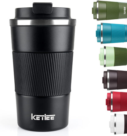 Travel Coffee Mug Spill Proof 12oz, Insulated Travel Mug to Go, Reusable Coffee Cup with Seal Lid, Vacuum Stainless Steel Tumbler for Hot/Cold Drinks (Red)