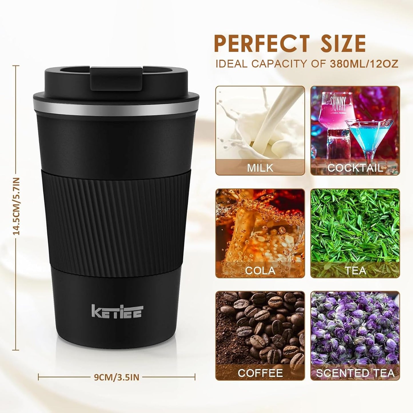 Travel Coffee Mug Spill Proof 12oz, Insulated Travel Mug to Go, Reusable Coffee Cup with Seal Lid, Vacuum Stainless Steel Tumbler for Hot/Cold Drinks (Red)