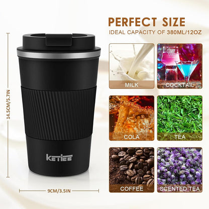 Travel Coffee Mug Spill Proof 12oz, Insulated Travel Mug to Go, Reusable Coffee Cup with Seal Lid, Vacuum Stainless Steel Tumbler for Hot/Cold Drinks (Red)