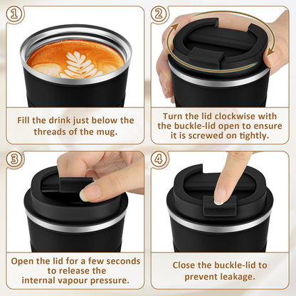 Travel Coffee Mug Spill Proof 12oz, Insulated Travel Mug to Go, Reusable Coffee Cup with Seal Lid, Vacuum Stainless Steel Tumbler for Hot/Cold Drinks (Red)