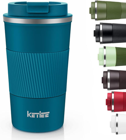 Travel Coffee Mug Spill Proof 12oz, Insulated Travel Mug to Go, Reusable Coffee Cup with Seal Lid, Vacuum Stainless Steel Tumbler for Hot/Cold Drinks (Red)