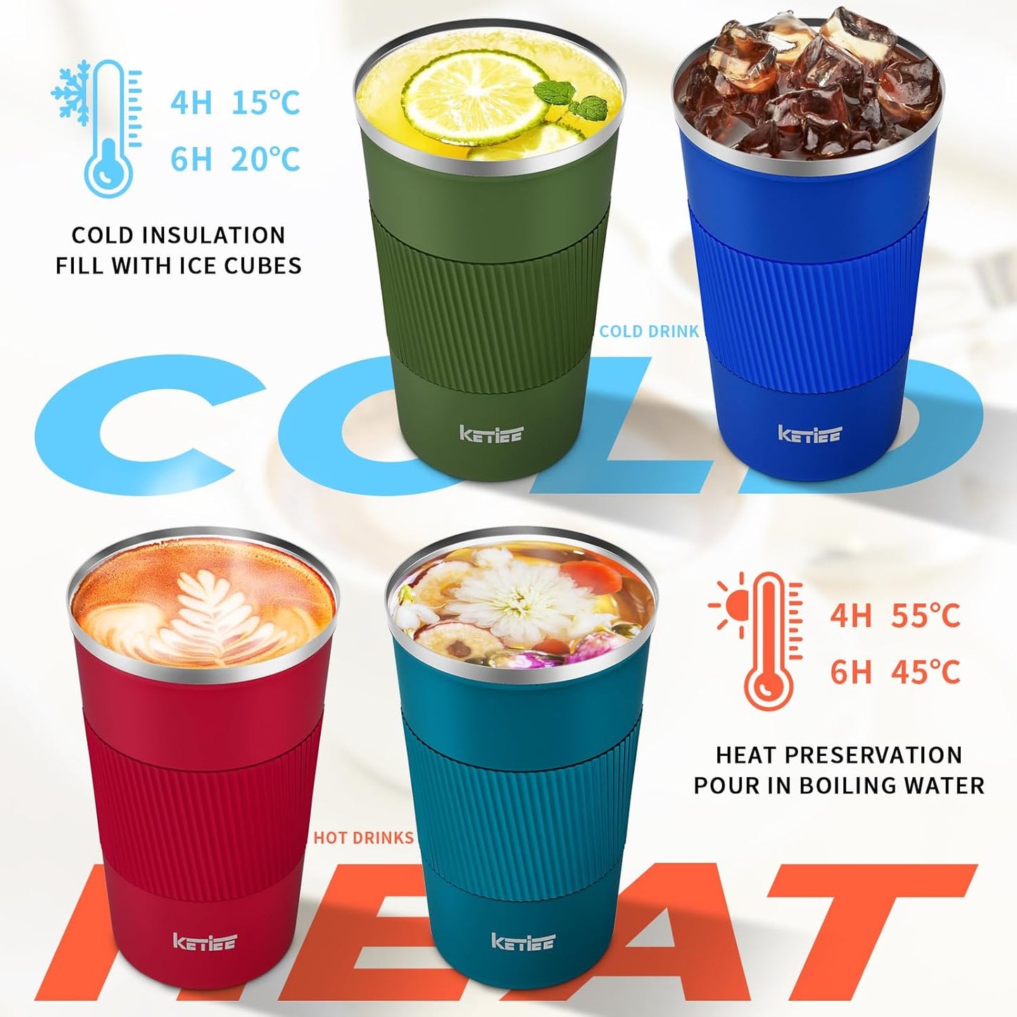 Travel Coffee Mug Spill Proof 12oz, Insulated Travel Mug to Go, Reusable Coffee Cup with Seal Lid, Vacuum Stainless Steel Tumbler for Hot/Cold Drinks (Red)