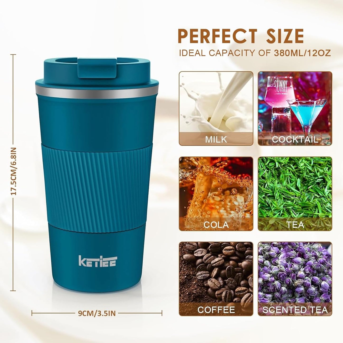 Travel Coffee Mug Spill Proof 12oz, Insulated Travel Mug to Go, Reusable Coffee Cup with Seal Lid, Vacuum Stainless Steel Tumbler for Hot/Cold Drinks (Red)