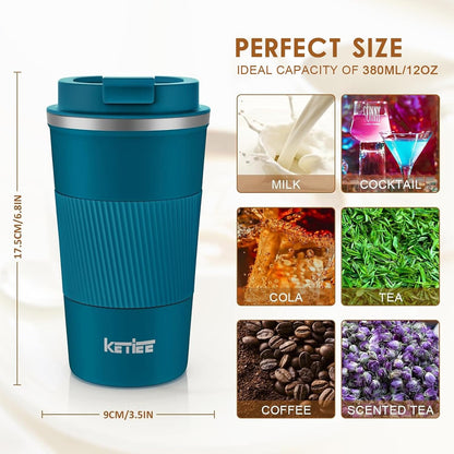 Travel Coffee Mug Spill Proof 12oz, Insulated Travel Mug to Go, Reusable Coffee Cup with Seal Lid, Vacuum Stainless Steel Tumbler for Hot/Cold Drinks (Red)