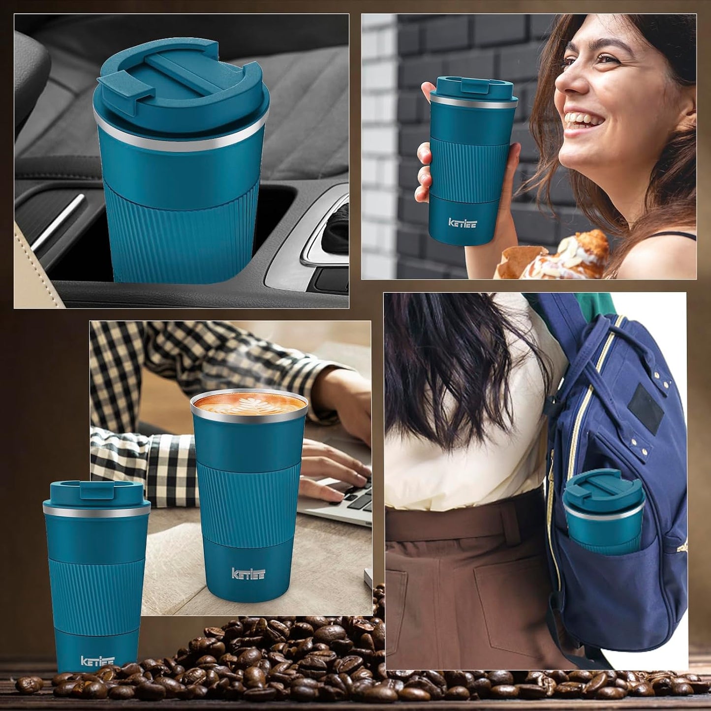 Travel Coffee Mug Spill Proof 12oz, Insulated Travel Mug to Go, Reusable Coffee Cup with Seal Lid, Vacuum Stainless Steel Tumbler for Hot/Cold Drinks (Red)