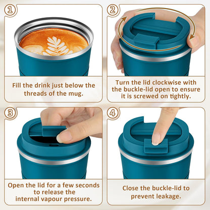 Travel Coffee Mug Spill Proof 12oz, Insulated Travel Mug to Go, Reusable Coffee Cup with Seal Lid, Vacuum Stainless Steel Tumbler for Hot/Cold Drinks (Red)