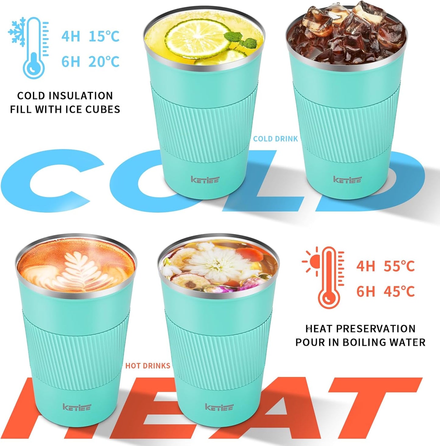 Travel Coffee Mug Spill Proof 12oz, Insulated Travel Mug to Go, Reusable Coffee Cup with Seal Lid, Vacuum Stainless Steel Tumbler for Hot/Cold Drinks (Red)