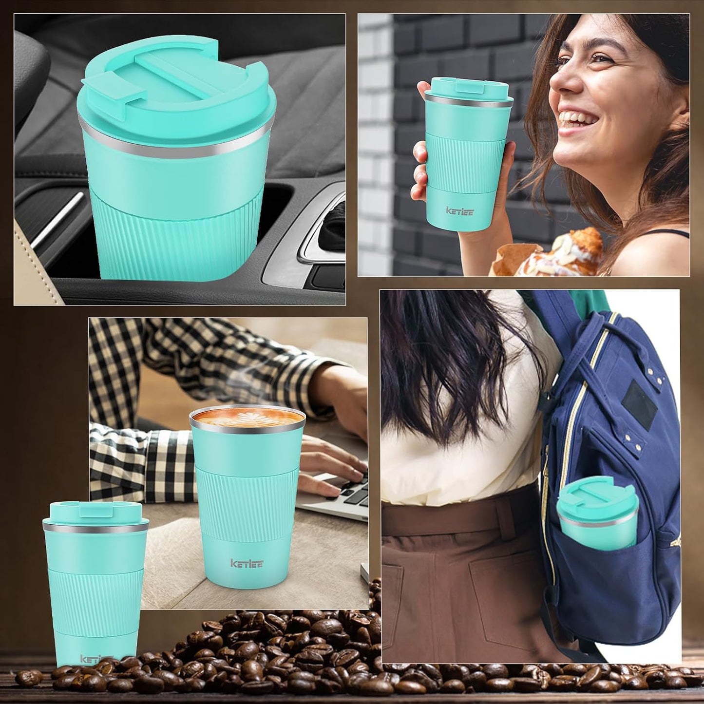 Travel Coffee Mug Spill Proof 12oz, Insulated Travel Mug to Go, Reusable Coffee Cup with Seal Lid, Vacuum Stainless Steel Tumbler for Hot/Cold Drinks (Red)
