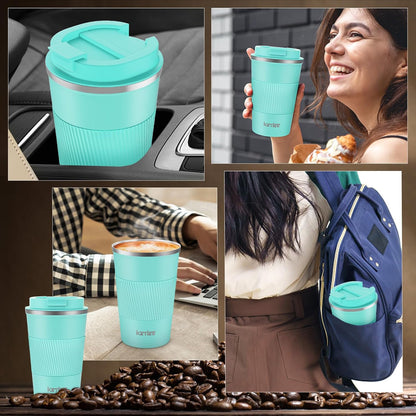 Travel Coffee Mug Spill Proof 12oz, Insulated Travel Mug to Go, Reusable Coffee Cup with Seal Lid, Vacuum Stainless Steel Tumbler for Hot/Cold Drinks (Red)