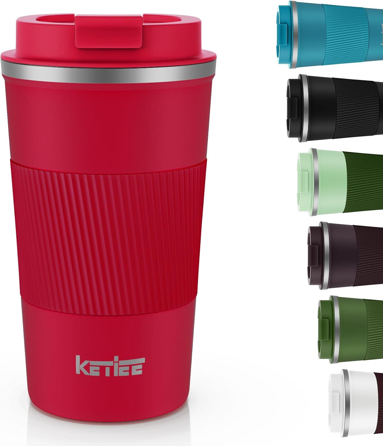 Travel Coffee Mug Spill Proof 12oz, Insulated Travel Mug to Go, Reusable Coffee Cup with Seal Lid, Vacuum Stainless Steel Tumbler for Hot/Cold Drinks (Red)