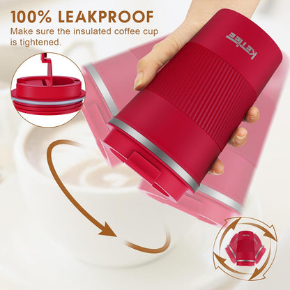 Travel Coffee Mug Spill Proof 12oz, Insulated Travel Mug to Go, Reusable Coffee Cup with Seal Lid, Vacuum Stainless Steel Tumbler for Hot/Cold Drinks (Red)