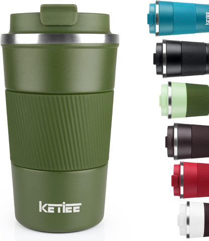 Travel Coffee Mug Spill Proof 12oz, Insulated Travel Mug to Go, Reusable Coffee Cup with Seal Lid, Vacuum Stainless Steel Tumbler for Hot/Cold Drinks (Red)