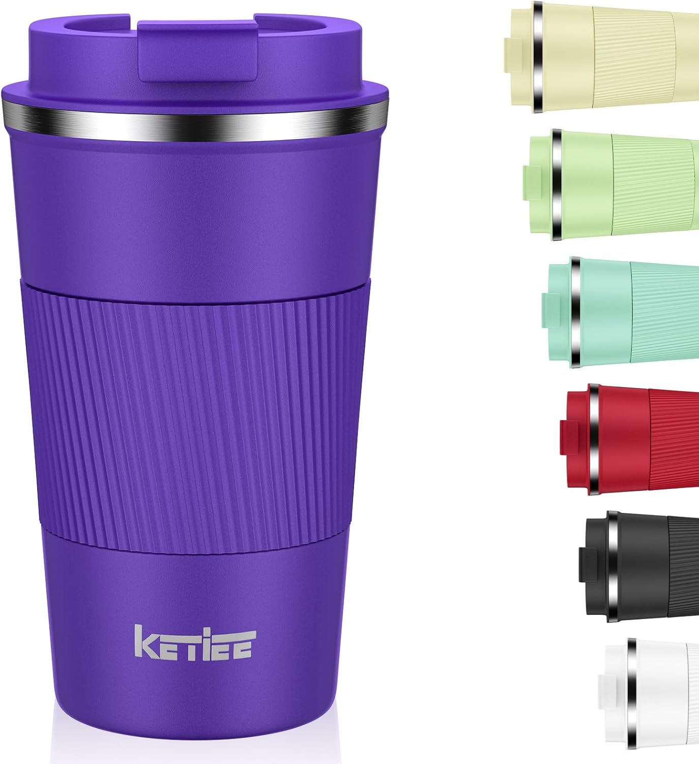 Travel Coffee Mug Spill Proof 12oz, Insulated Travel Mug to Go, Reusable Coffee Cup with Seal Lid, Vacuum Stainless Steel Tumbler for Hot/Cold Drinks (Red)