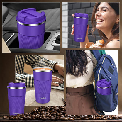 Travel Coffee Mug Spill Proof 12oz, Insulated Travel Mug to Go, Reusable Coffee Cup with Seal Lid, Vacuum Stainless Steel Tumbler for Hot/Cold Drinks (Red)