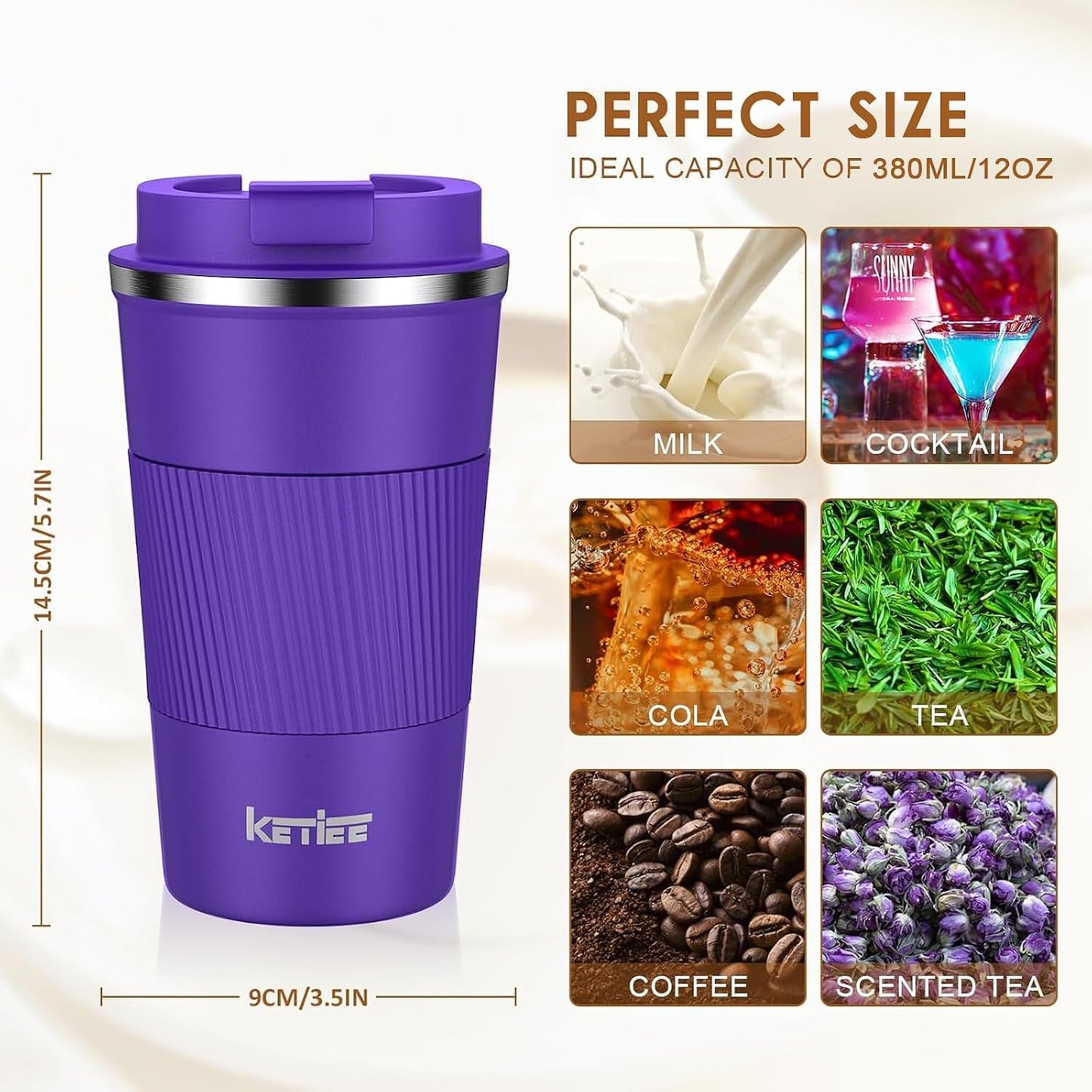 Travel Coffee Mug Spill Proof 12oz, Insulated Travel Mug to Go, Reusable Coffee Cup with Seal Lid, Vacuum Stainless Steel Tumbler for Hot/Cold Drinks (Red)