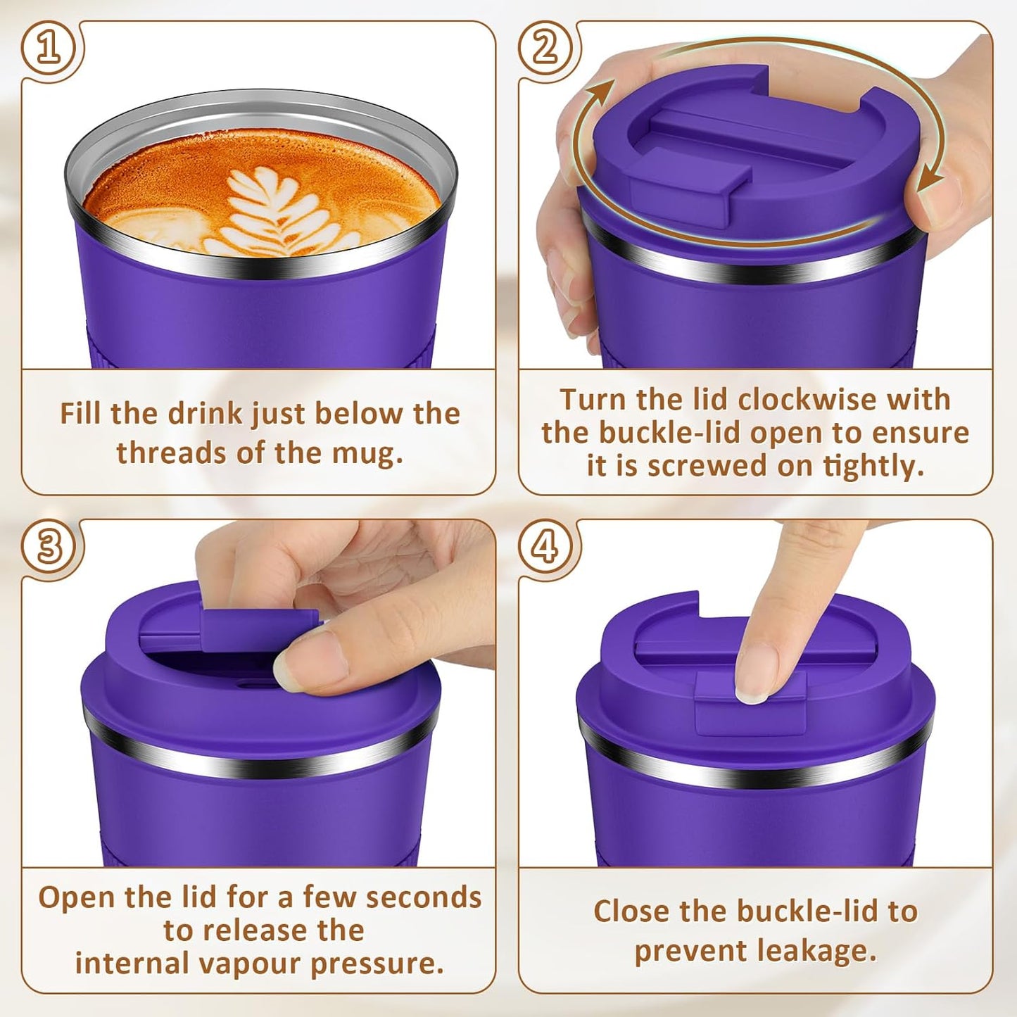 Travel Coffee Mug Spill Proof 12oz, Insulated Travel Mug to Go, Reusable Coffee Cup with Seal Lid, Vacuum Stainless Steel Tumbler for Hot/Cold Drinks (Red)