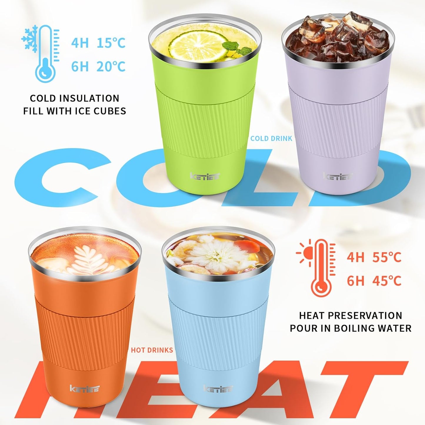 Travel Coffee Mug Spill Proof 12oz, Insulated Travel Mug to Go, Reusable Coffee Cup with Seal Lid, Vacuum Stainless Steel Tumbler for Hot/Cold Drinks (Red)