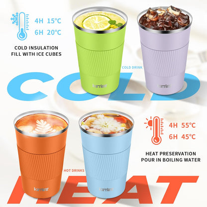 Travel Coffee Mug Spill Proof 12oz, Insulated Travel Mug to Go, Reusable Coffee Cup with Seal Lid, Vacuum Stainless Steel Tumbler for Hot/Cold Drinks (Red)