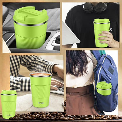 Travel Coffee Mug Spill Proof 12oz, Insulated Travel Mug to Go, Reusable Coffee Cup with Seal Lid, Vacuum Stainless Steel Tumbler for Hot/Cold Drinks (Red)