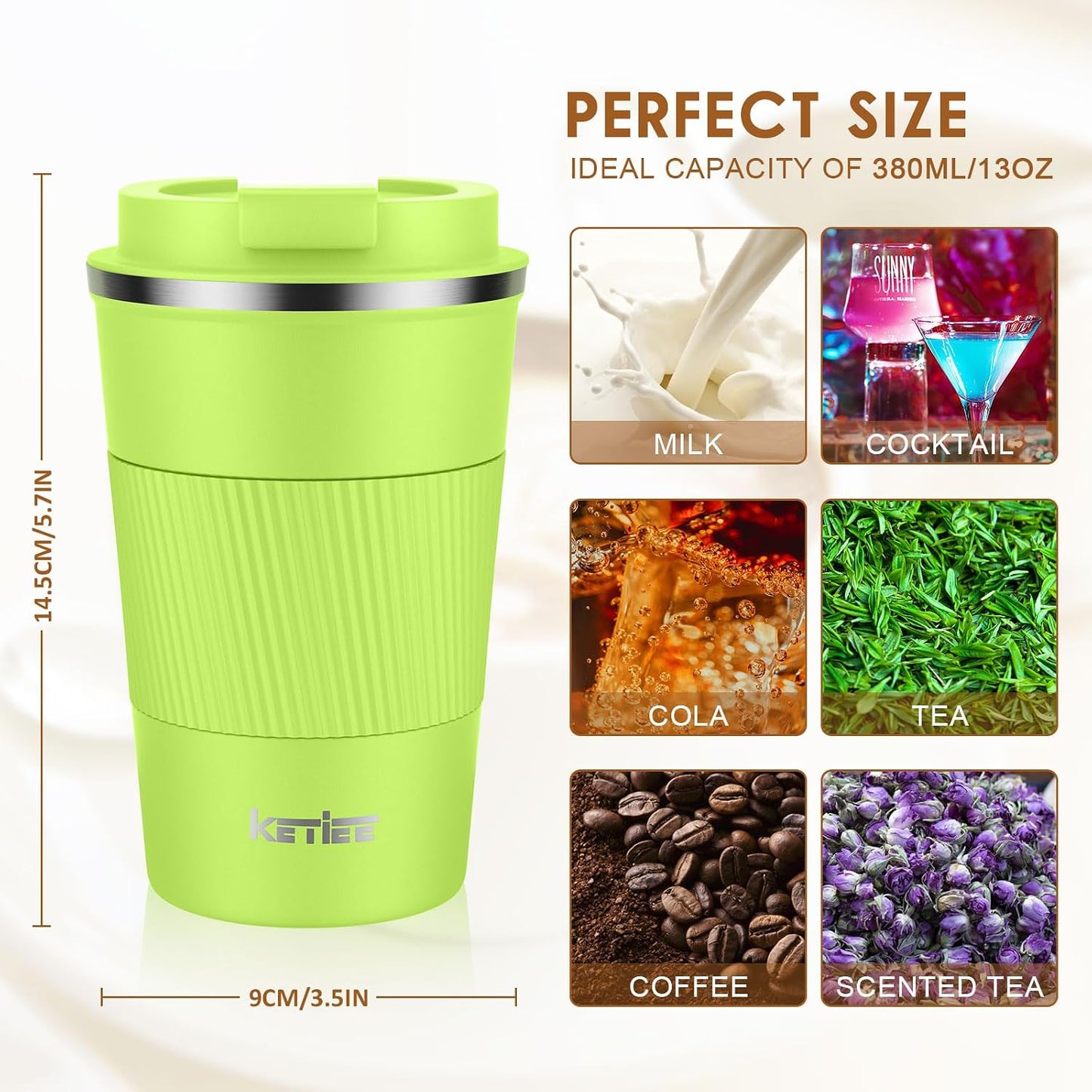 Travel Coffee Mug Spill Proof 12oz, Insulated Travel Mug to Go, Reusable Coffee Cup with Seal Lid, Vacuum Stainless Steel Tumbler for Hot/Cold Drinks (Red)