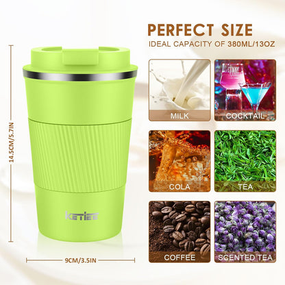 Travel Coffee Mug Spill Proof 12oz, Insulated Travel Mug to Go, Reusable Coffee Cup with Seal Lid, Vacuum Stainless Steel Tumbler for Hot/Cold Drinks (Red)