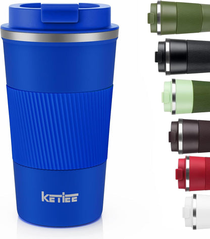 Travel Coffee Mug Spill Proof 12oz, Insulated Travel Mug to Go, Reusable Coffee Cup with Seal Lid, Vacuum Stainless Steel Tumbler for Hot/Cold Drinks (Red)