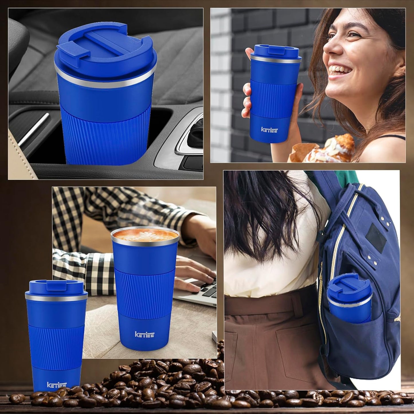 Travel Coffee Mug Spill Proof 12oz, Insulated Travel Mug to Go, Reusable Coffee Cup with Seal Lid, Vacuum Stainless Steel Tumbler for Hot/Cold Drinks (Red)