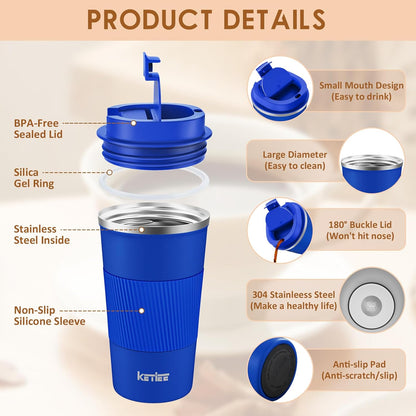Travel Coffee Mug Spill Proof 12oz, Insulated Travel Mug to Go, Reusable Coffee Cup with Seal Lid, Vacuum Stainless Steel Tumbler for Hot/Cold Drinks (Red)