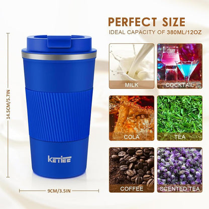 Travel Coffee Mug Spill Proof 12oz, Insulated Travel Mug to Go, Reusable Coffee Cup with Seal Lid, Vacuum Stainless Steel Tumbler for Hot/Cold Drinks (Red)