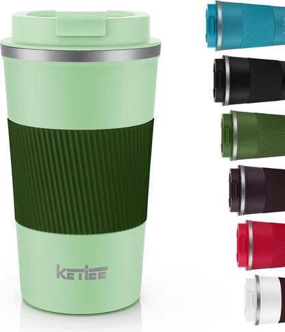 Travel Coffee Mug Spill Proof 12oz, Insulated Travel Mug to Go, Reusable Coffee Cup with Seal Lid, Vacuum Stainless Steel Tumbler for Hot/Cold Drinks (Red)