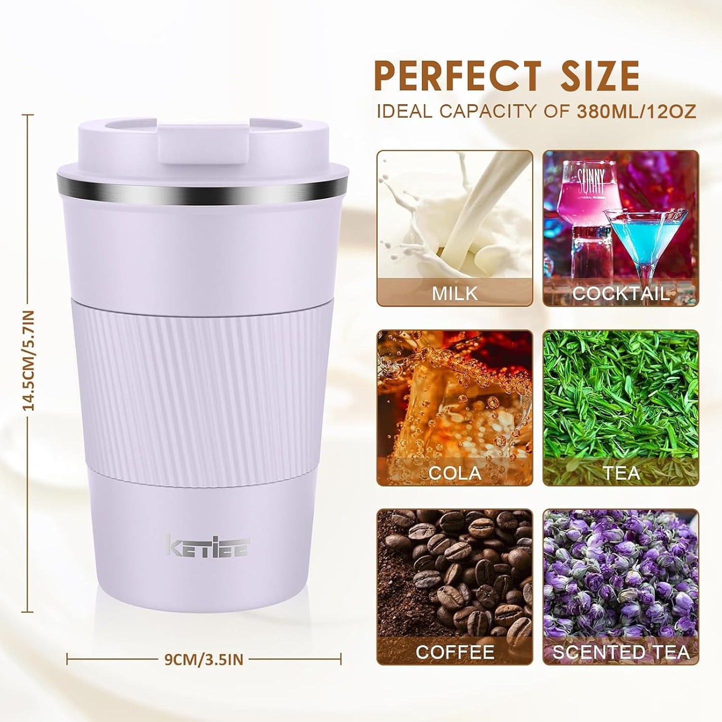 Travel Coffee Mug Spill Proof 12oz, Insulated Travel Mug to Go, Reusable Coffee Cup with Seal Lid, Vacuum Stainless Steel Tumbler for Hot/Cold Drinks (Red)
