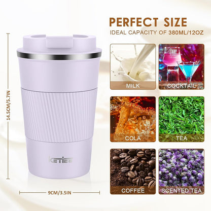 Travel Coffee Mug Spill Proof 12oz, Insulated Travel Mug to Go, Reusable Coffee Cup with Seal Lid, Vacuum Stainless Steel Tumbler for Hot/Cold Drinks (Red)