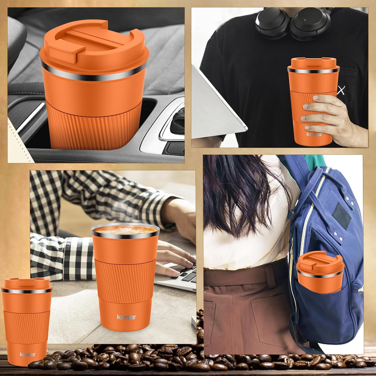 Travel Coffee Mug Spill Proof 12oz, Insulated Travel Mug to Go, Reusable Coffee Cup with Seal Lid, Vacuum Stainless Steel Tumbler for Hot/Cold Drinks (Red)