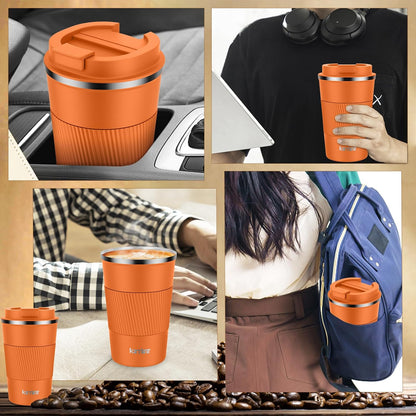 Travel Coffee Mug Spill Proof 12oz, Insulated Travel Mug to Go, Reusable Coffee Cup with Seal Lid, Vacuum Stainless Steel Tumbler for Hot/Cold Drinks (Red)