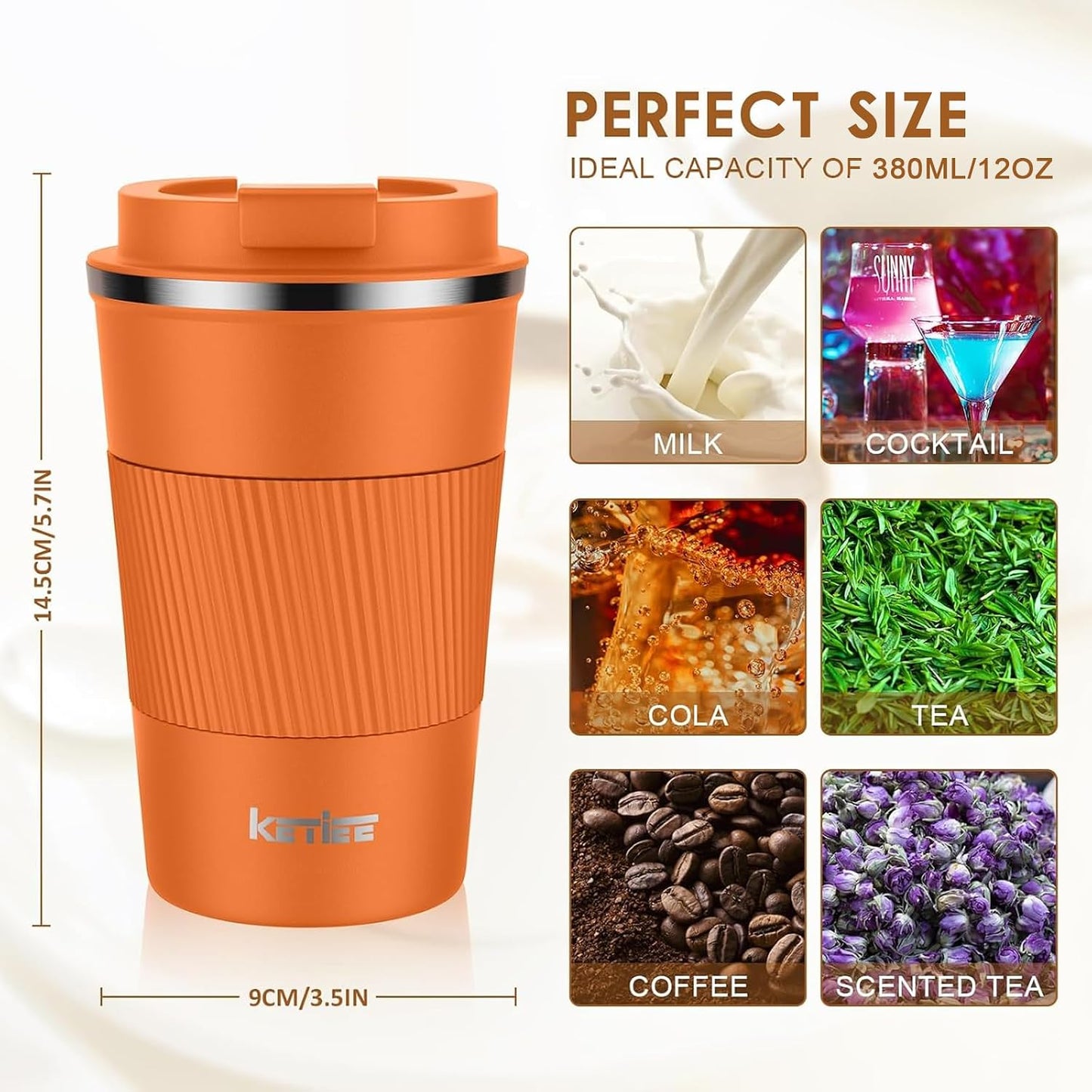 Travel Coffee Mug Spill Proof 12oz, Insulated Travel Mug to Go, Reusable Coffee Cup with Seal Lid, Vacuum Stainless Steel Tumbler for Hot/Cold Drinks (Red)