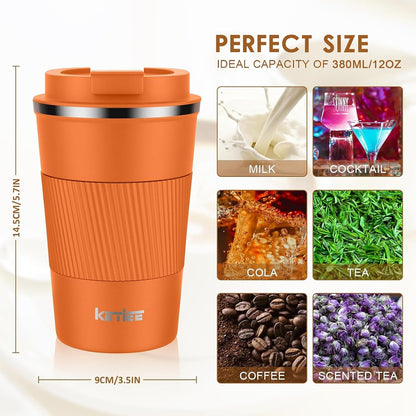 Travel Coffee Mug Spill Proof 12oz, Insulated Travel Mug to Go, Reusable Coffee Cup with Seal Lid, Vacuum Stainless Steel Tumbler for Hot/Cold Drinks (Red)