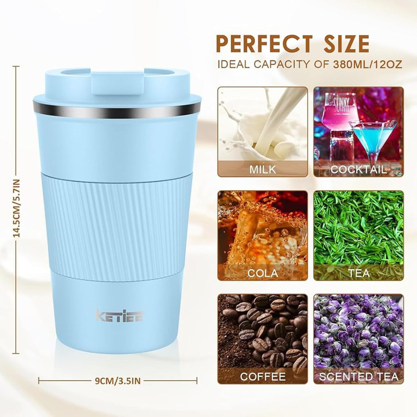 Travel Coffee Mug Spill Proof 12oz, Insulated Travel Mug to Go, Reusable Coffee Cup with Seal Lid, Vacuum Stainless Steel Tumbler for Hot/Cold Drinks (Red)