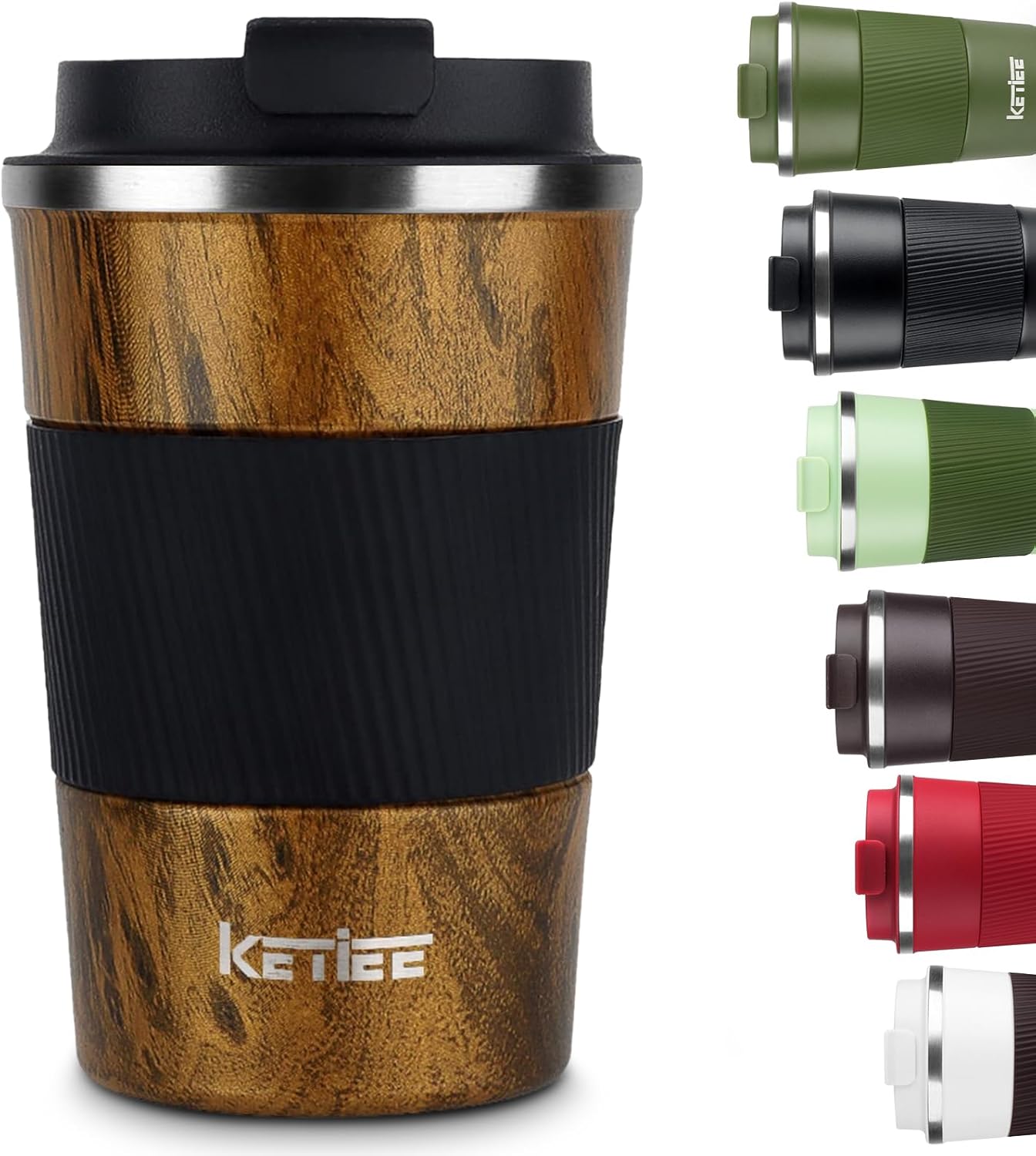 Travel Coffee Mug Spill Proof 12oz, Insulated Travel Mug to Go, Reusable Coffee Cup with Seal Lid, Vacuum Stainless Steel Tumbler for Hot/Cold Drinks (Red)