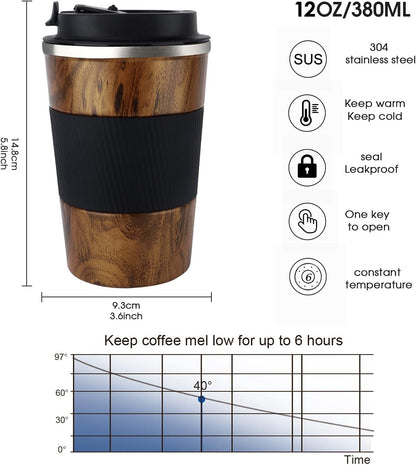 Travel Coffee Mug Spill Proof 12oz, Insulated Travel Mug to Go, Reusable Coffee Cup with Seal Lid, Vacuum Stainless Steel Tumbler for Hot/Cold Drinks (Red)