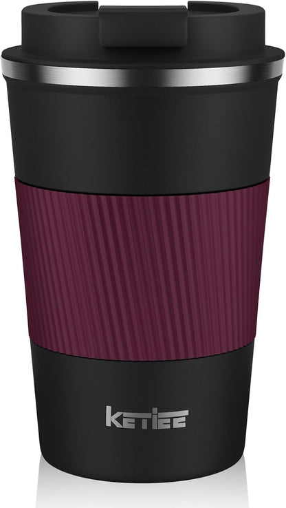 Travel Coffee Mug Spill Proof 12oz, Insulated Travel Mug to Go, Reusable Coffee Cup with Seal Lid, Vacuum Stainless Steel Tumbler for Hot/Cold Drinks (Red)