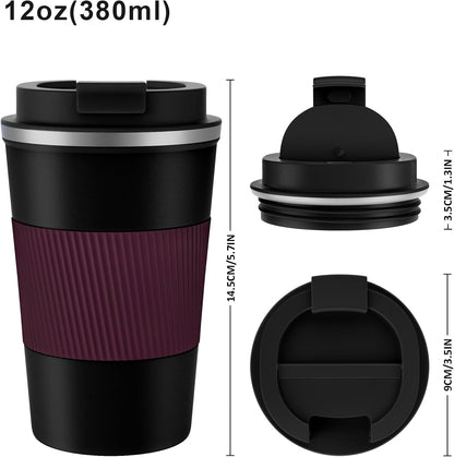 Travel Coffee Mug Spill Proof 12oz, Insulated Travel Mug to Go, Reusable Coffee Cup with Seal Lid, Vacuum Stainless Steel Tumbler for Hot/Cold Drinks (Red)