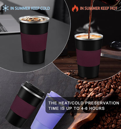 Travel Coffee Mug Spill Proof 12oz, Insulated Travel Mug to Go, Reusable Coffee Cup with Seal Lid, Vacuum Stainless Steel Tumbler for Hot/Cold Drinks (Red)