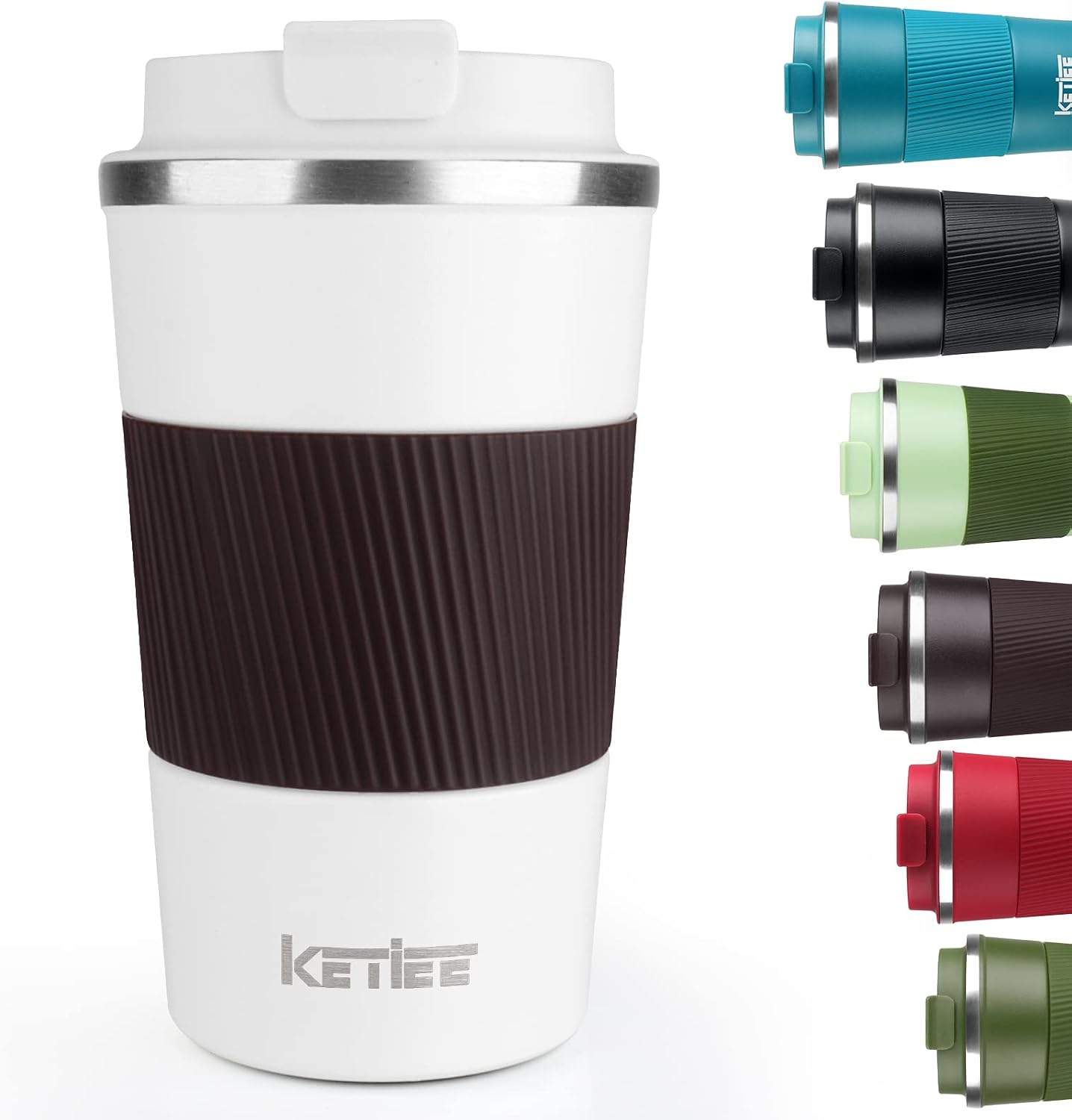 Travel Coffee Mug Spill Proof 12oz, Insulated Travel Mug to Go, Reusable Coffee Cup with Seal Lid, Vacuum Stainless Steel Tumbler for Hot/Cold Drinks (Red)