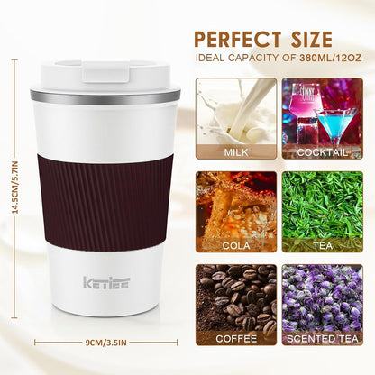 Travel Coffee Mug Spill Proof 12oz, Insulated Travel Mug to Go, Reusable Coffee Cup with Seal Lid, Vacuum Stainless Steel Tumbler for Hot/Cold Drinks (Red)