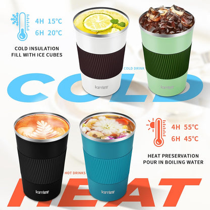 Travel Coffee Mug Spill Proof 12oz, Insulated Travel Mug to Go, Reusable Coffee Cup with Seal Lid, Vacuum Stainless Steel Tumbler for Hot/Cold Drinks (Red)