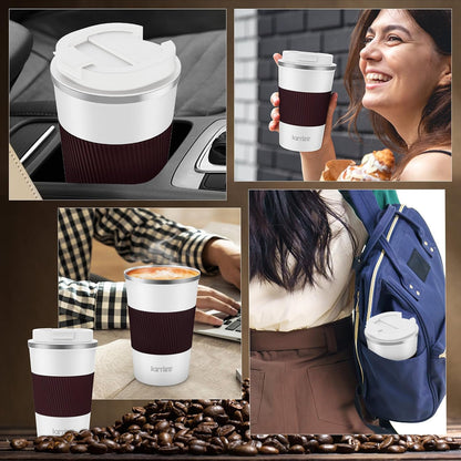 Travel Coffee Mug Spill Proof 12oz, Insulated Travel Mug to Go, Reusable Coffee Cup with Seal Lid, Vacuum Stainless Steel Tumbler for Hot/Cold Drinks (Red)