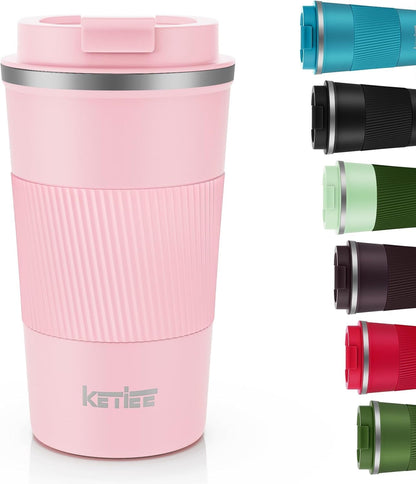 Travel Coffee Mug Spill Proof 12oz, Insulated Travel Mug to Go, Reusable Coffee Cup with Seal Lid, Vacuum Stainless Steel Tumbler for Hot/Cold Drinks (Red)