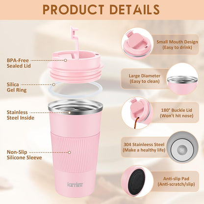 Travel Coffee Mug Spill Proof 12oz, Insulated Travel Mug to Go, Reusable Coffee Cup with Seal Lid, Vacuum Stainless Steel Tumbler for Hot/Cold Drinks (Red)