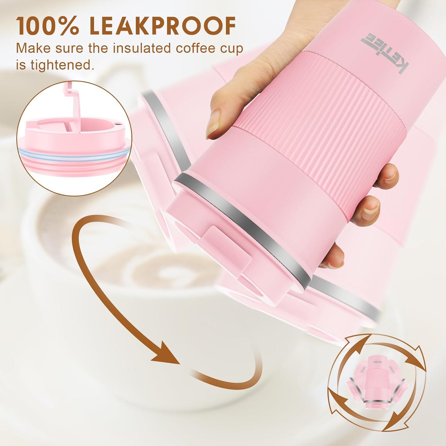 Travel Coffee Mug Spill Proof 12oz, Insulated Travel Mug to Go, Reusable Coffee Cup with Seal Lid, Vacuum Stainless Steel Tumbler for Hot/Cold Drinks (Red)