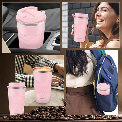 Travel Coffee Mug Spill Proof 12oz, Insulated Travel Mug to Go, Reusable Coffee Cup with Seal Lid, Vacuum Stainless Steel Tumbler for Hot/Cold Drinks (Red)